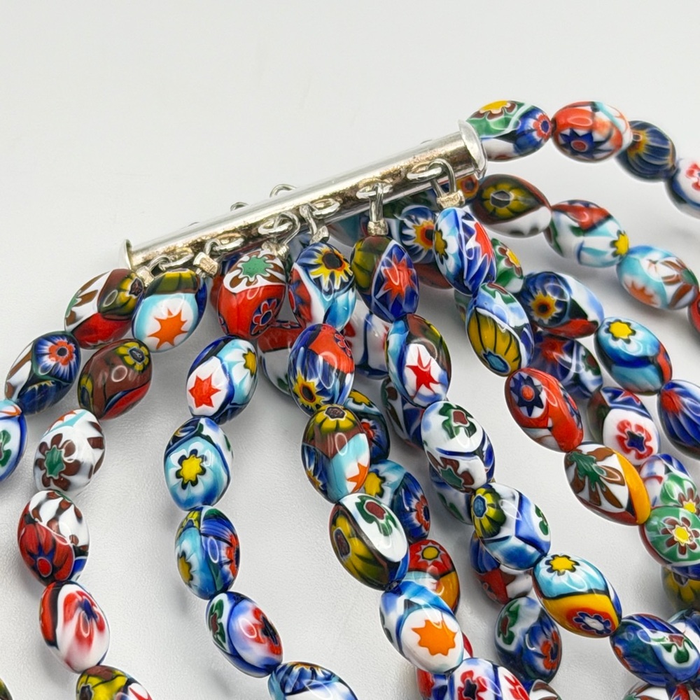 Vintage Murano Millefiori Glass Multi-Strand Bracelet 925 Sterling Silver Clasp - Picture 4 of 16